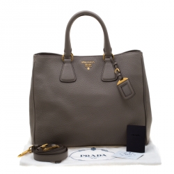 Pre Owned Prada Grey Vitello Daino Leather Shopper Tote