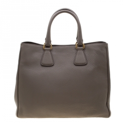 Pre Owned Prada Grey Vitello Daino Leather Shopper Tote