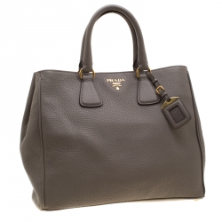 Pre Owned Prada Grey Vitello Daino Leather Shopper Tote