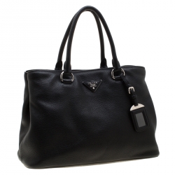 Pre Owned Prada Black Leather Medium Tote Bag