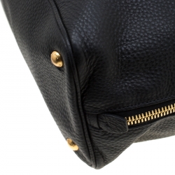 Pre Owned Prada Black Vitello Daino Leather Side Zip Shopping Tote