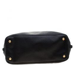 Pre Owned Prada Black Vitello Daino Leather Side Zip Shopping Tote