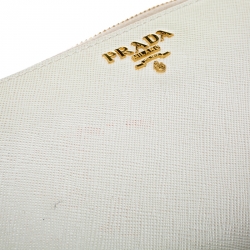 Pre Owned Prada Off White Saffiano Leather Zip Around Wallet