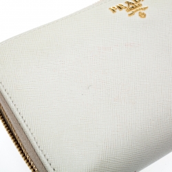 Pre Owned Prada Off White Saffiano Leather Zip Around Wallet