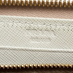 Pre Owned Prada Off White Saffiano Leather Zip Around Wallet