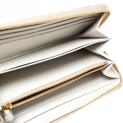 Pre Owned Prada Off White Saffiano Leather Zip Around Wallet