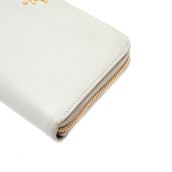 Pre Owned Prada Off White Saffiano Leather Zip Around Wallet
