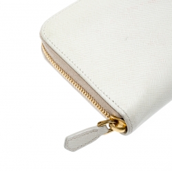 Pre Owned Prada Off White Saffiano Leather Zip Around Wallet