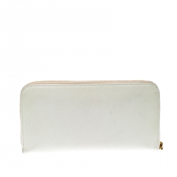 Pre Owned Prada Off White Saffiano Leather Zip Around Wallet