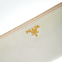 Pre Owned Prada Off White Saffiano Leather Zip Around Wallet