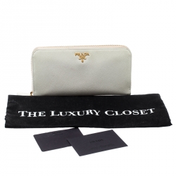 Pre Owned Prada Off White Saffiano Leather Zip Around Wallet