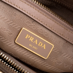Pre Owned Prada Beige Saffiano Lux Leather Mini Double Zip Tote