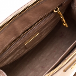 Pre Owned Prada Beige Saffiano Lux Leather Mini Double Zip Tote