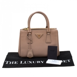 Pre Owned Prada Beige Saffiano Lux Leather Mini Double Zip Tote