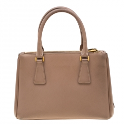 Pre Owned Prada Beige Saffiano Lux Leather Mini Double Zip Tote