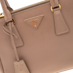 Pre Owned Prada Beige Saffiano Lux Leather Mini Double Zip Tote
