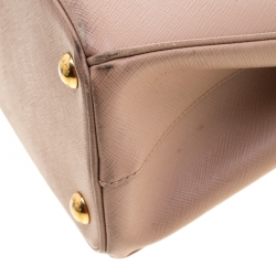 Pre Owned Prada Beige Saffiano Lux Leather Mini Double Zip Tote