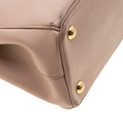 Pre Owned Prada Beige Saffiano Lux Leather Mini Double Zip Tote