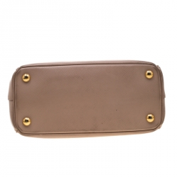 Pre Owned Prada Beige Saffiano Lux Leather Mini Double Zip Tote