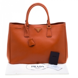 Pre Owned Prada Orange Saffiano Leather Medium Lux Tote
