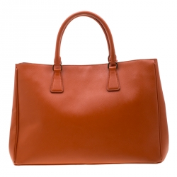 Pre Owned Prada Orange Saffiano Leather Medium Lux Tote
