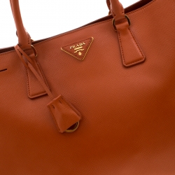 Pre Owned Prada Orange Saffiano Leather Medium Lux Tote
