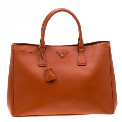 Pre Owned Prada Orange Saffiano Leather Medium Lux Tote