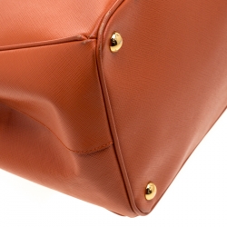 Pre Owned Prada Orange Saffiano Leather Medium Lux Tote