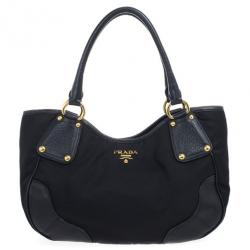 Pre Owned Prada Black Tessuto Vitello Daino Tote