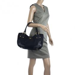 Pre Owned Prada Black Tessuto Vitello Daino Tote