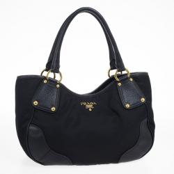 Pre Owned Prada Black Tessuto Vitello Daino Tote