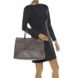 Pre Owned Prada Grey Saffiano Lux Leather Large Gardener's Tote