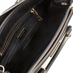 Pre Owned Prada Black Saffiano Lux Leather Small Double Zip Tote