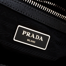 Pre Owned Prada Black Saffiano Lux Leather Small Double Zip Tote