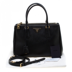 Pre Owned Prada Black Saffiano Lux Leather Small Double Zip Tote