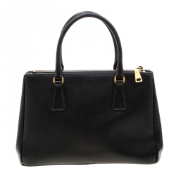 Pre Owned Prada Black Saffiano Lux Leather Small Double Zip Tote