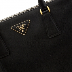 Pre Owned Prada Black Saffiano Lux Leather Small Double Zip Tote