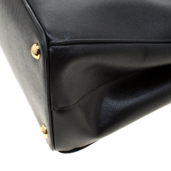 Pre Owned Prada Black Saffiano Lux Leather Small Double Zip Tote