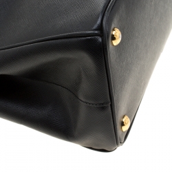 Pre Owned Prada Black Saffiano Lux Leather Small Double Zip Tote