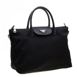 Pre Owned Prada Black Nylon And Saffiano Leather Tote