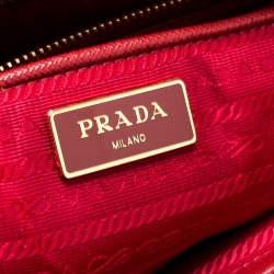 Pre Owned Prada Red Saffiano Lux Leather Medium Double Zip Tote