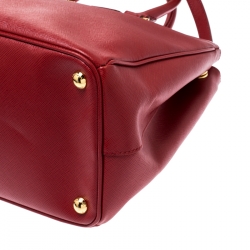 Pre Owned Prada Red Saffiano Lux Leather Medium Double Zip Tote