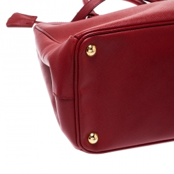 Pre Owned Prada Red Saffiano Lux Leather Medium Double Zip Tote