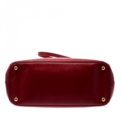 Pre Owned Prada Red Saffiano Lux Leather Medium Double Zip Tote