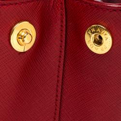 Pre Owned Prada Red Saffiano Lux Leather Medium Double Zip Tote