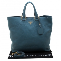 Pre Owned Prada Pale Blue Leather Vitello Daino Tote