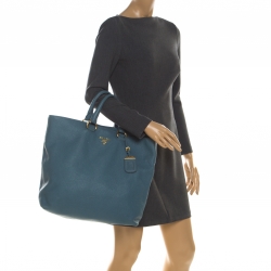 Pre Owned Prada Pale Blue Leather Vitello Daino Tote