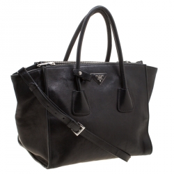 Pre Owned Prada Black Leather Twin Pocket Double Handle Tote