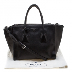 Pre Owned Prada Black Leather Twin Pocket Double Handle Tote
