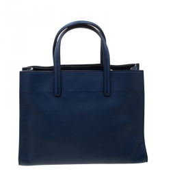 Pre Owned Prada Navy Blue Saffiano Soft Leather Tote
